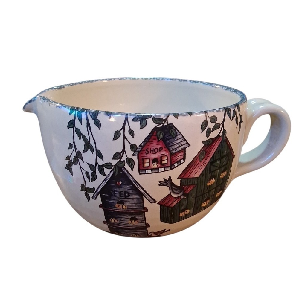 Vtg. Home & Garden Party Stoneware Ltd Birdhouse Theme Pitcher Nov. 1999 EUC